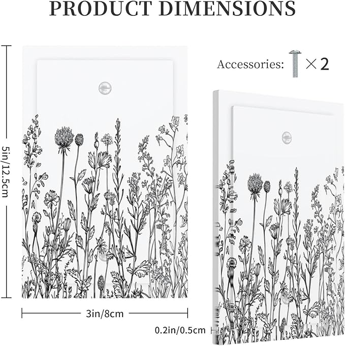 Light Switch Cover Plate Floral Wildflower Rustic Plant Leaves 1 Gang No Device Blank Electrical Wall Plates Faceplate Decorative Switch Plate For Farmhouse Cabin Decor