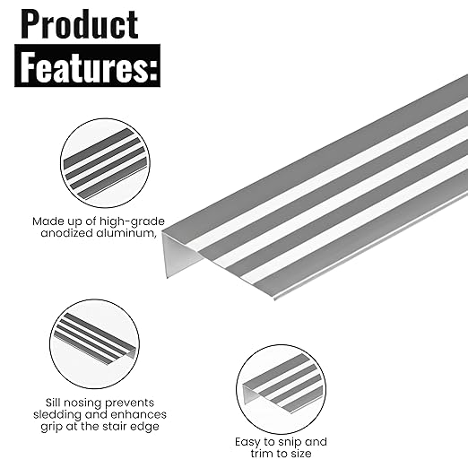 Aluminum Stair Nosing 36" – Heavy-Duty Stair Edge Protector, Non-Slip Stair Nose Molding, Scratch-Resistant Stair Sill Trim for Safety & Durability (Mill)