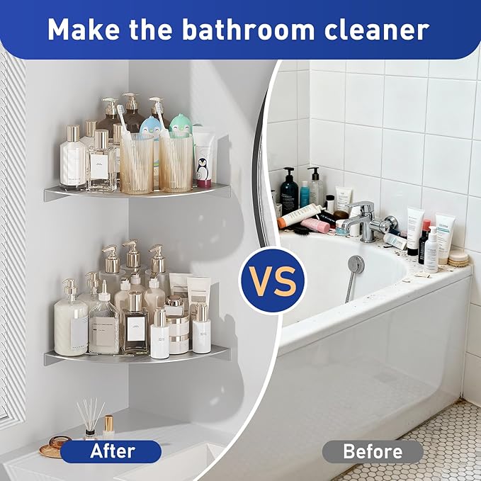 Corner Shower Shelves Load Capacity 40 Lbs 304 Stainless Steel Shelf for Shower Will Not Rust 8in Shower Corner Shelf Brushed Nickel Drilling Installation
