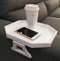 NHD Sofa Armrest Clip Table – No-Slip Couch Tray for Drinks, Snacks, Remote – Adjustable Armchair Table for Living Room, Bedroom, Dorm – Fits Most Armrests (White)