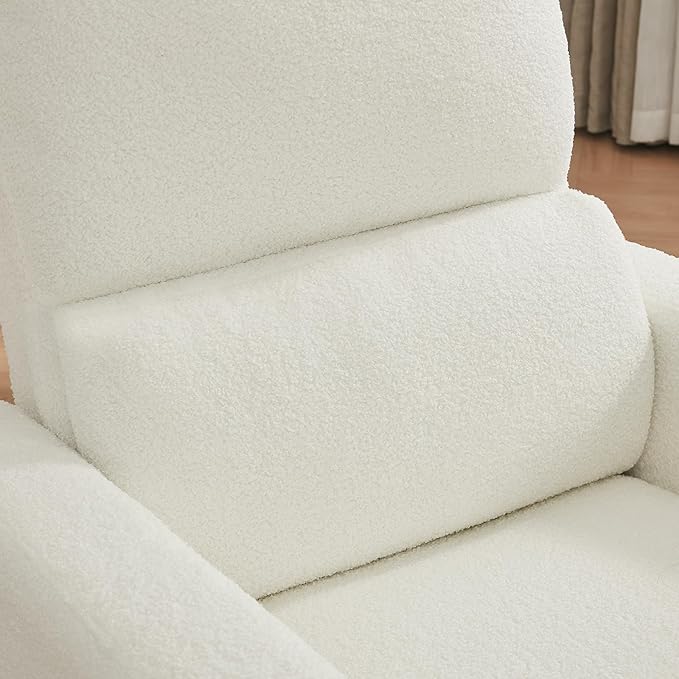 Power Swivel Rocker Recliner, Oversized Boucle Nursery Glider Recliner, Swivel Rocking Reclining Chair with Removable Cushion and Lumbar Support for Nursery Living Room Bedroom, Teddy White