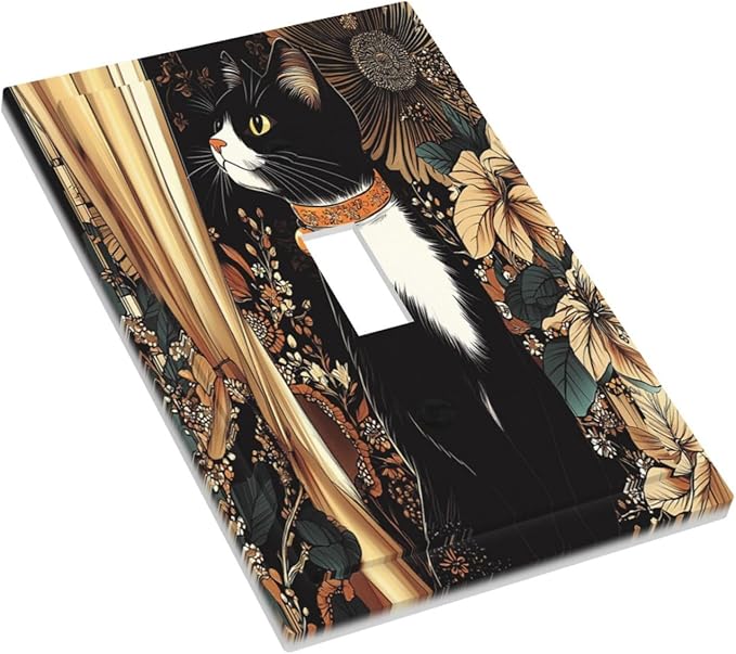 Decorative Light Switch Cover Boho Mandala Floral Black Cat Vintage Flower 1 Gang Single Toggle Device Electrical Faceplate Switchplates Decorator Outlet Wall Plate For Farmhouse Home