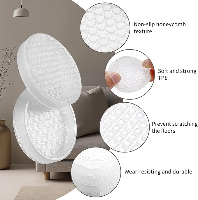 Ezprotekt Non Slip Furniture Pads, 8 Pcs 2" Anti Skid Rubber Caster Cups, Anti-Slip Round Furniture Coasters for Hardwood Floors, Anti Slide Floor Protectors for Bed Couch Stoppers (Clear)