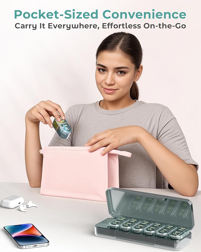 𝐏𝐢𝐥𝐥 𝐎𝐫𝐠𝐚𝐧𝐢𝐳𝐞𝐫 𝟐 𝐓𝐢𝐦𝐞𝐬 𝐚 𝐃𝐚𝐲, Am & Pm Pill Organizer 7 Days, Meicine Pill Organinzer, Pill Box 7 Day, Weekly Pill Organizer for Travel, Vitamins, Fish Oils, Supplements