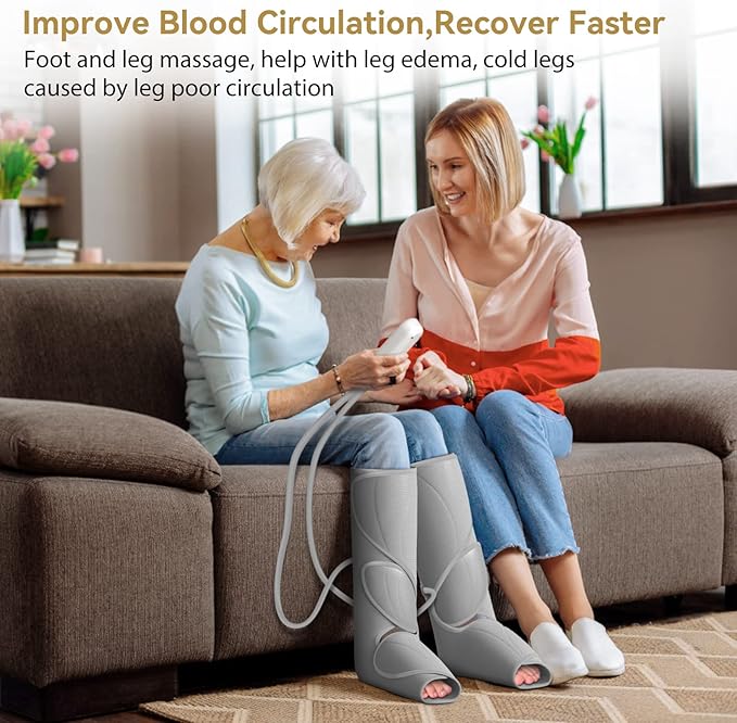 FIT KING Air Compression Leg Massager for Circulation to Relieve Pain, Swelling, Edema, RLS, Ideal Gift for Mom Wife (2 Size Extensions Included)