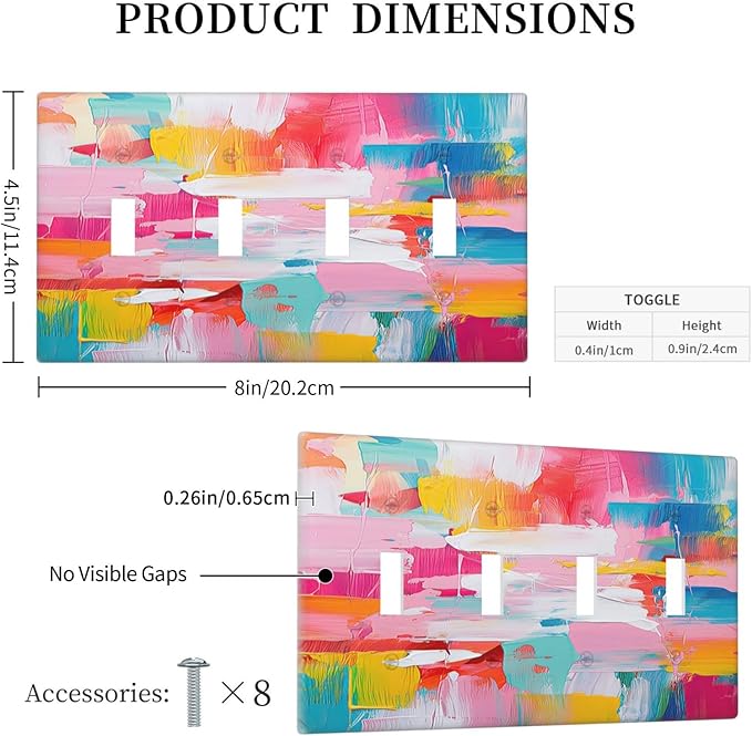 Light Switch Covers Multicoloured Modern Watercolor Oil Painting Quad Toggle Electrical Faceplate 4 Gang Wall Plate Decorative Switch Plates for living Room Bedroom Decor