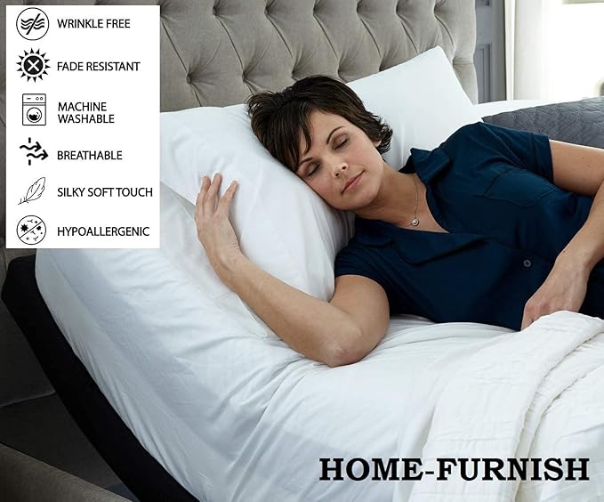 HOME-FURNISH Top Split Queen Fitted Sheet for Adjustable beds, 1 PC Half Only Down 28 inches from The Top, 600 Thread Count 100percent Cotton Queen, Silver Solid, inch