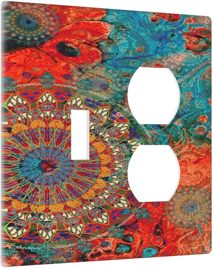 Decorative Light Switch Cover Plate Abstract Ombre Colorful Indian Mandala 2 Gang Outlet Covers 1 Toggle 1 Duplex Wall Plate Decorate Electrical Switch Plate Covers for Bedroom Bathroom Decor