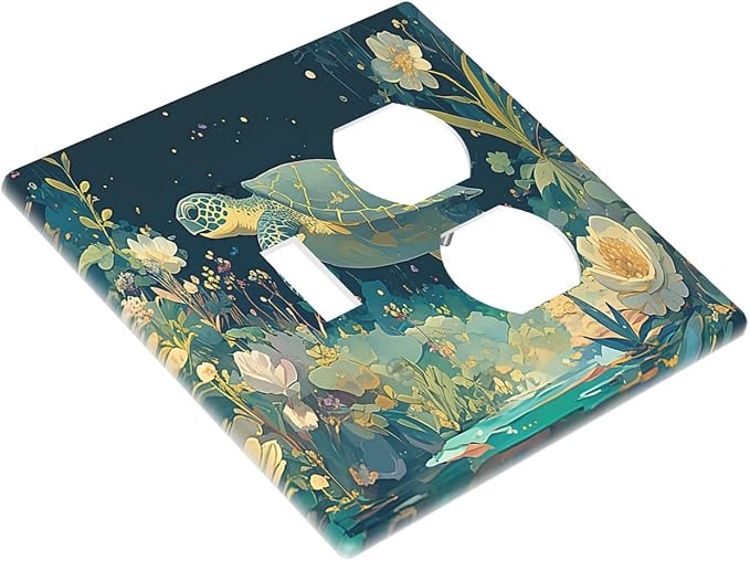 Wallplates Fantasy Sea World Sea Turtle Floral Plant 1 Toggle 1 Duplex Switch Plate Electrical GFCI Faceplate Decorative Light Switch Covers for Kids Room Nursery Decor