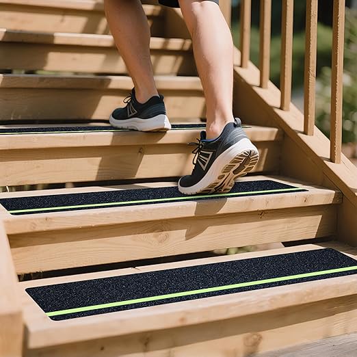 LifeGrip Anti Slip Traction Treads with Glow in Dark Stripe (15-Pack), 8" X 32", Best Grip Tape Grit Non Slip, Outdoor Non Skid Tape, High Traction Friction Abrasive Adhesive for Stairs Step