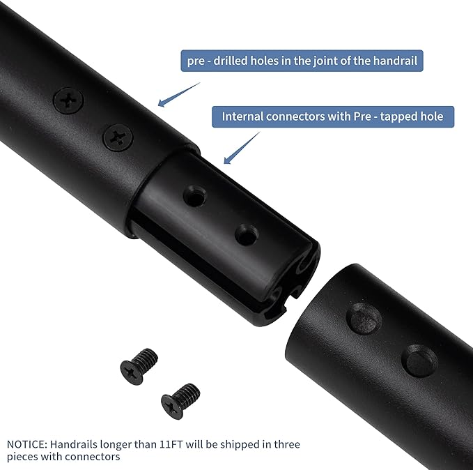 13 FT Modern Aluminum Handrail Set - ADA Compliant Indoor & Outdoor Stair Railing. 1.4" Diameter Grab Bar. Wall-Mounted with 90°Wall Return End. Ideal for Safe Grip，Rust Free(Matte Black, 13 FT)