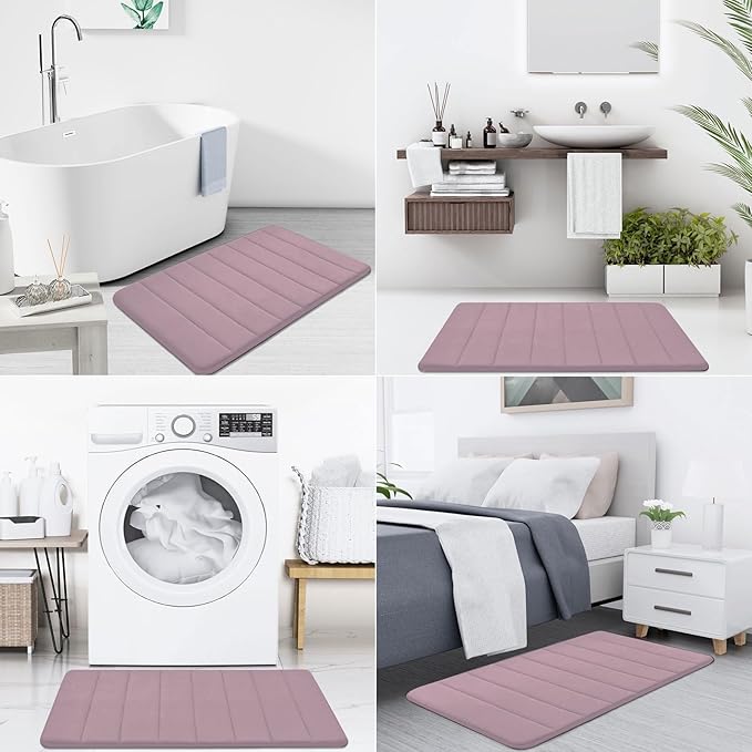 Buganda Memory Foam Bath Mat, 24" x 16", Ultra Soft and Non-Slip Bathroom Rugs, Water Absorbent and Machine Washable Bath Rug for Bathroom, Shower, and Tub, Mauve