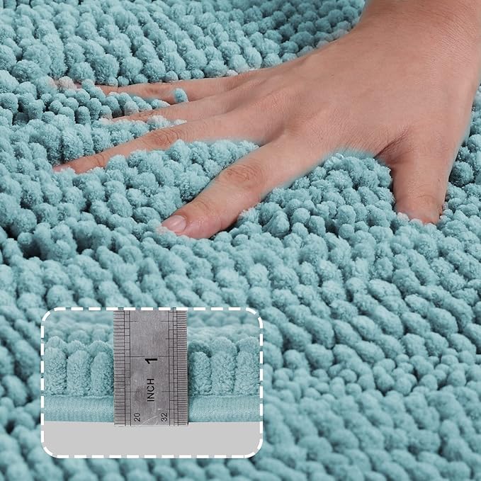 Turquoize Chenille Bathroom Rugs Set Non-Slip Bath Mats for Bathroom Super Absorbent Shaggy Rugs for Tub Shower Toilet Plush Bath Rug Plus U Shaped Rug (Standard: 20" x 32" and 20" x 20" U), Aqua