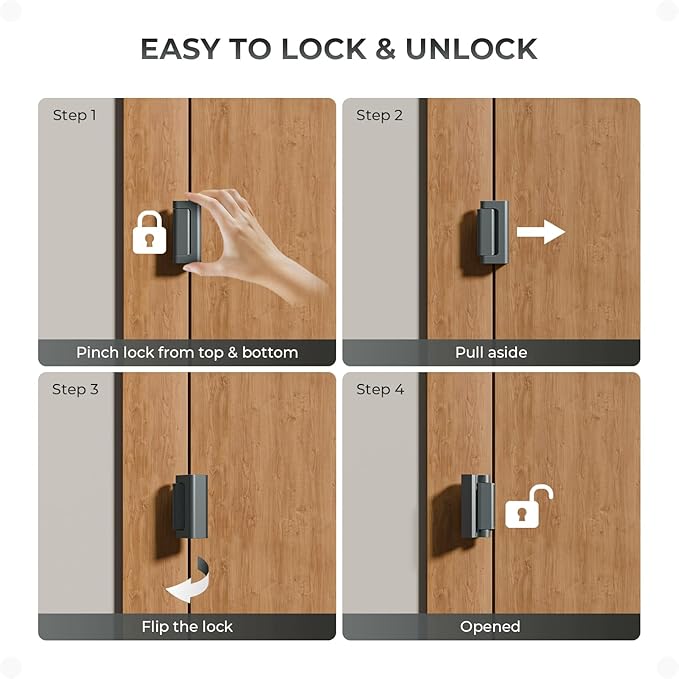 3Pack Home Security Door Reinforcement Lock, Childproof Safety Door Lock Latch Inside Stopper, Add High Security to Prevent Home Unauthorized Entry, Aluminum Construction Finish Grey