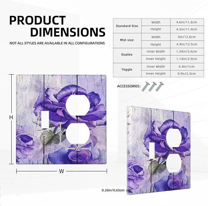 Decorative Light Switch Cover Plate Purple Flower Modern Floral 2 Gang Outlet Covers 1 Toggle 1 Duplex Wall Plate Decorate Electrical Switch Plate Covers for Bedroom Kitchen Decor