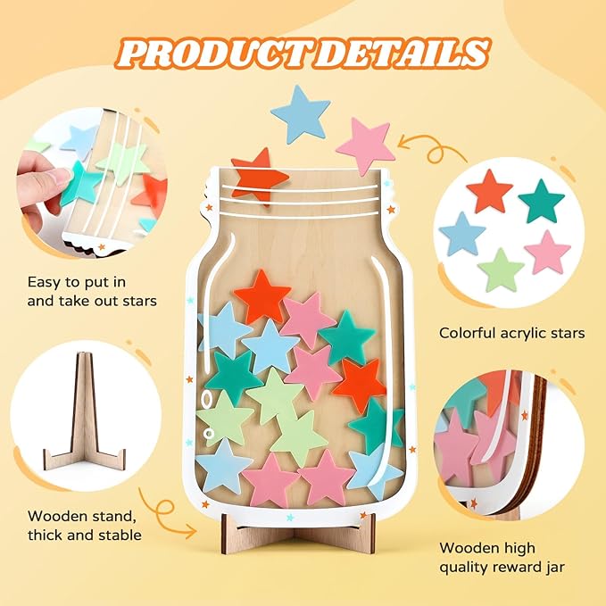 Magnetic Reward Jar, Geyrut Star Jar Reward Incentive Jars for Student Kids for Good Positive Behavior Home Classroom Responsibility Routine Training Management Tool with Colorful Stars