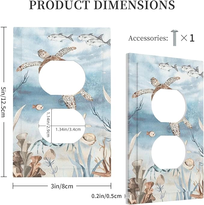 Outlet Covers Sea Turtle Coral Reef Nauticaltheme 1 Gang Duplex Wall Plate Decorative Switch Plates Electrical Receptacle Faceplate Light Switch Cover for Kids room Bathroom Decor