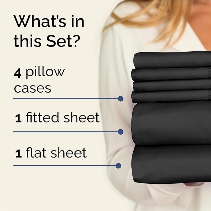 King 6 Piece Sheet Set - Cooling & Breathable Bed Sheets - Hotel Luxury Bed Sheets for Women, Men, Kids & Teens - Comfy Bedding with Deep Pockets & Easy Fit - Soft and Wrinkle Free - King Black Sheets