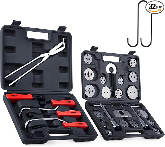 Orion Motor Tech 32pc Dual Brake Tools, 2 in 1 Disc Brake Caliper Tool Set and Drum Brake Tool Kit, Brake Caliper Tool and Brake Drum Tool with Brake Spring Tool Pliers Installer Remover Adjuster