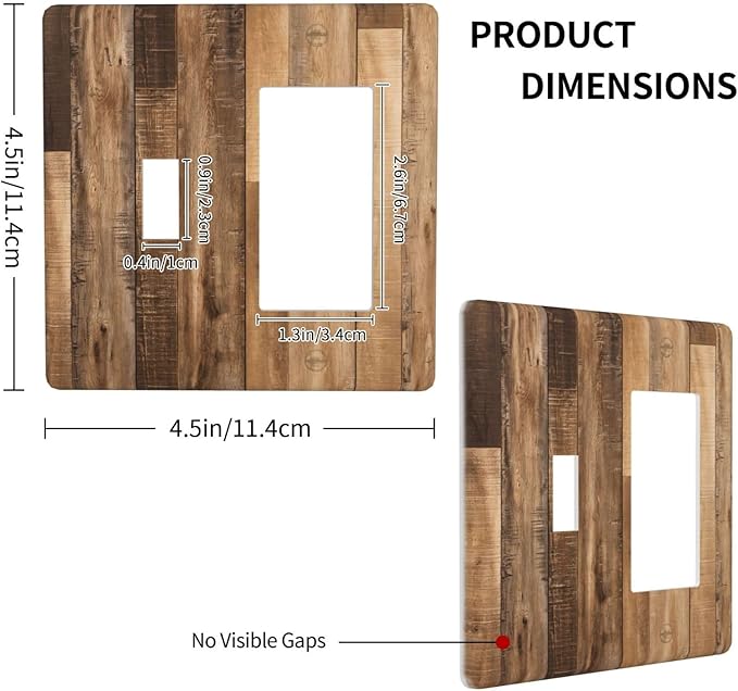 Rustic Brown Wood Splicing Vintage Dark Oak Print Outlet Covers 1 Toggle 1 Rocker Combination Decorative Wall Plate Electrical Switch Plates Light Switch Cover Plate for Farmhouse Home Decor
