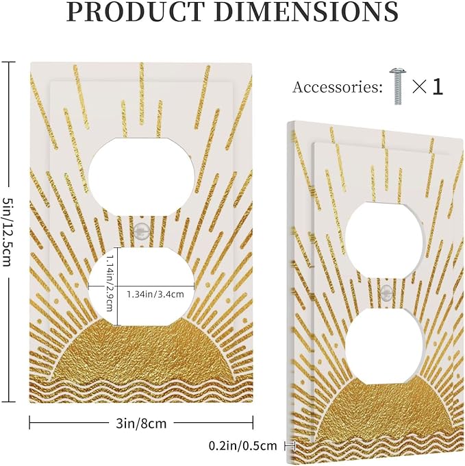 Mid Century Boho Golden Sun Sunrise Sunset Outlet Covers 1 Gang Duplex Light Switch Cover Decorative Switch Plates Electrical Receptacle Faceplate Wall Plate for Bed Room Living Room Decor