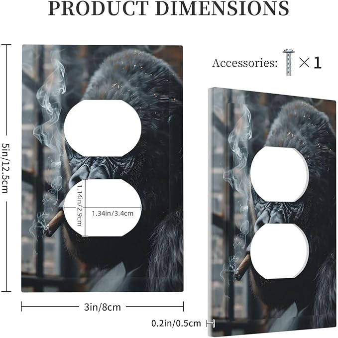 Funny Animal Smoking Black Orangutan Outlet Covers 1 Gang Duplex Light Switch Cover Decorative Switch Plates Electrical Receptacle Faceplate Wall Plate for Farmhouse Home Office Decor