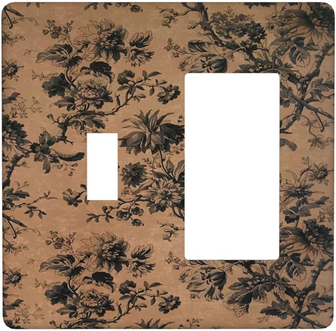 Decorative Outlet Covers Vintage Floral Botanical Brown Background 2-Gang Combo Light Switch Cover Plate Single Toggle/Rocker Wall Plate Plug Switch Plate Covers for Bathroom Bedroom
