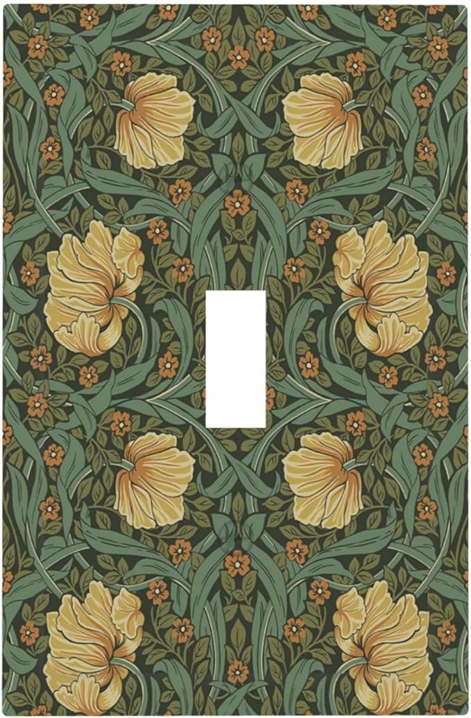 Decorative Light Switch Cover William Morris Floral Vintage Flowers Pattern 1 Gang Single Toggle Device Electrical Faceplate Switchplates Decorator Outlet Wall Plate for Bedroom living Room Decor