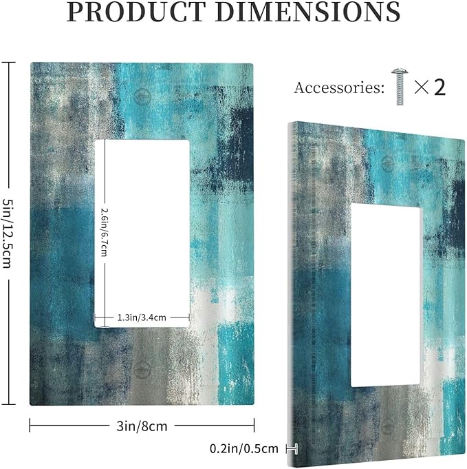 Decorative Outlet Covers Teal Blue Modern Geometric Abstract Turquoise Green 1 Gang Single Rocker Light Switch Cover Plate Wall Plates GFCI Faceplate for living Room Bedroom Decor