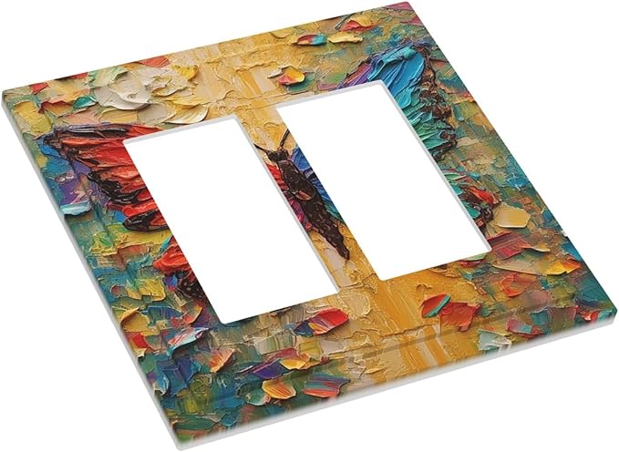 Decorative Outlet Covers Colorful Butterfly Animal Insects Wall Art Abstract 2 Gang Double GFCI Rocker Electrical Wall Panels Light Switch Cover Plate for Bedroom Home Decor