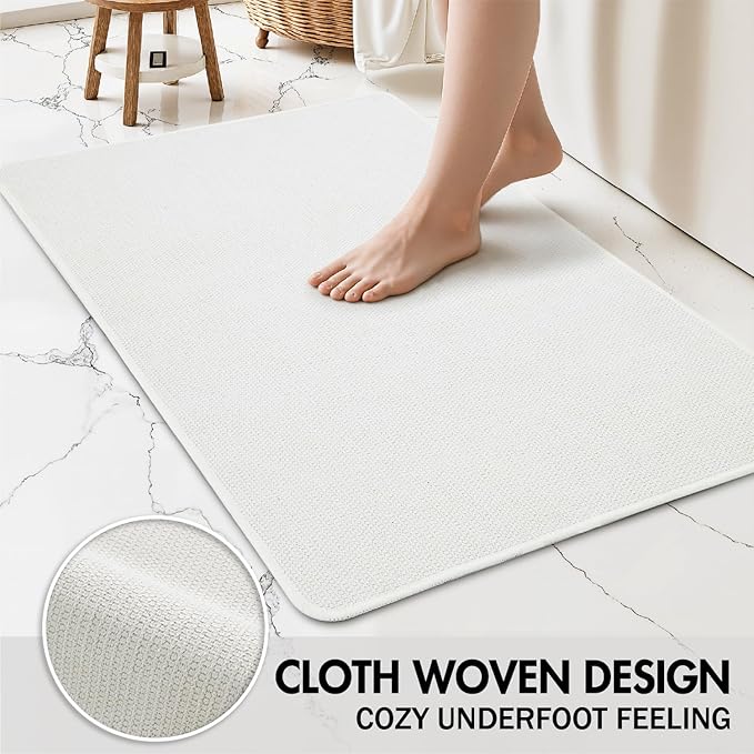 MIULEE Set of 2 Ultra Thin Bathroom Rugs, Rubber Bath Mats for Bathroom Non Slip, Quick Dry Absorbent Bath Rug Machine Washable, Fit Under Door, Shower, Sink, Home Decor, White, 17"x27"+20"x32"