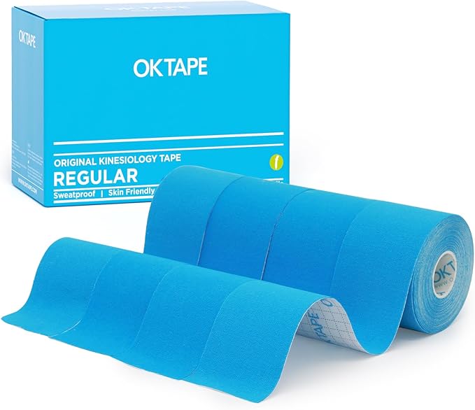 OK TAPE Regular Kinesiology Tape (4 Pack), Original Cotton Athletic Tape for Support Muscle Joint Knee, Sports Waterproof Tape Uncut Strips Latex Free, Hypoallergenic, 2in×16.4ft - Blue