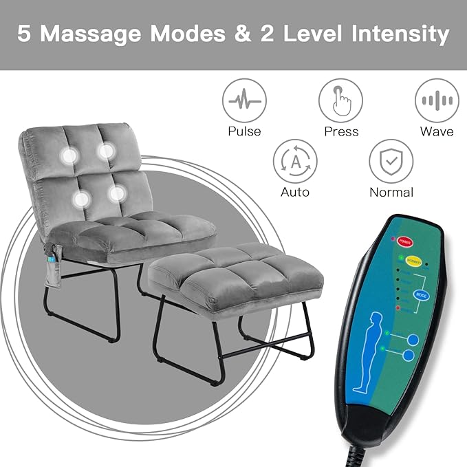 Giantex Massage Chair with Ottoman, 5 Vibration Modes & 4 Massage Motors, Velvet Fabric-Nice to Touch, Remote Control and Side Pocket, Electric Massage Sofa Couch for Living Room Bedroom