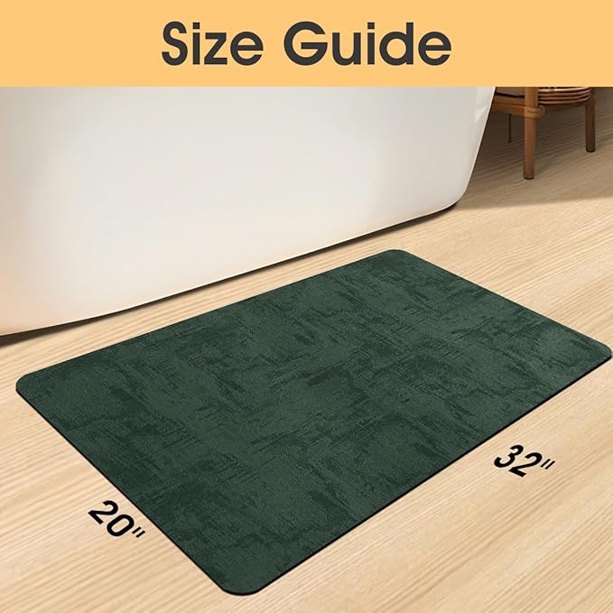 Ultra Thin Bath Mat, Upgrade Backing Non Slip Thin Bath Mats Fit Under Door, Quick Dry Ultra Absorbent Bathroom Rugs, Machine Washable Bath Rugs for Bathroom, Bathtub, Deep Green/Marble/32"x20"