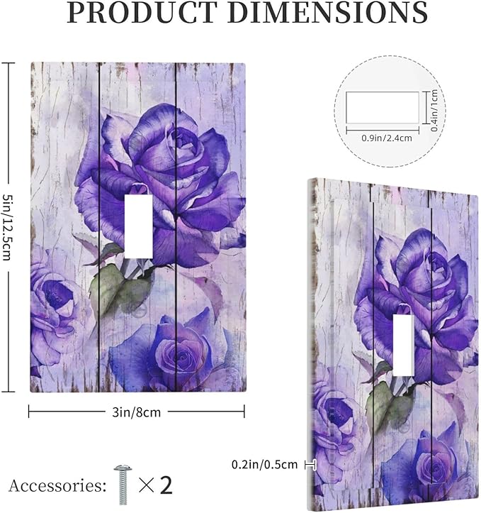 Light Switch Cover Purple Rose Flower Rustic Wood Plank 1 Gang Wall Plate Cover Single Toggle Outlet Covers Decorative Switchplate Electrical Faceplate for Farmhouse Bathroom Decor