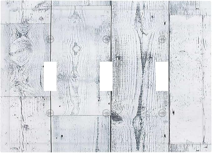 Decorative Switch Plates Vintage Grey White Wood Grain 3 Gang Wall Plate Triple Toggle Light Switch Cover Faceplate Electrical Wall Panels for Farmhouse Bathroom Decor