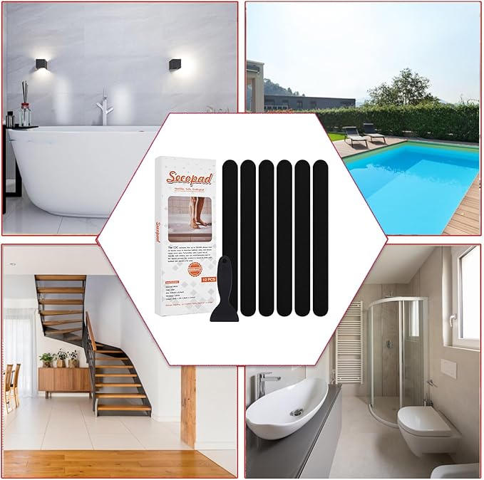 Anti Slip Shower Stickers, Safety Bathtub Strips Adhesive Decals with Premium Scraper for Bath Tub Shower Stairs Ladders Boats