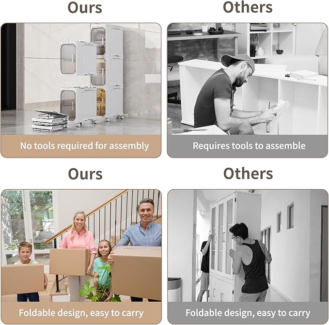 KHNR 5-Tiers Slim Bathroom Storage Cabinet, Foldable Storage Cabinets,Narrow Bathroom Storage,Movable Bathroom Storage Organizer for Small Spaces,Bathroom,Kitchen,Laundry,White