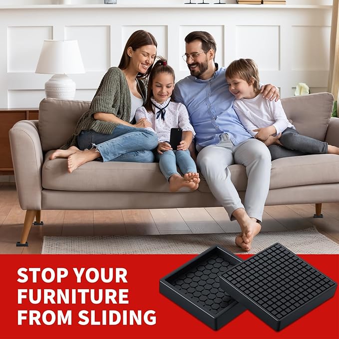 Ezprotekt Non Slip Furniture Pads, 8 Pcs 2" Anti Slip Rubber Caster Cups, Anti Skid Furniture Coasters for Hardwood Floors, No Slide Furniture Gripper, Furniture Stoppers to Prevent Sliding (Black)
