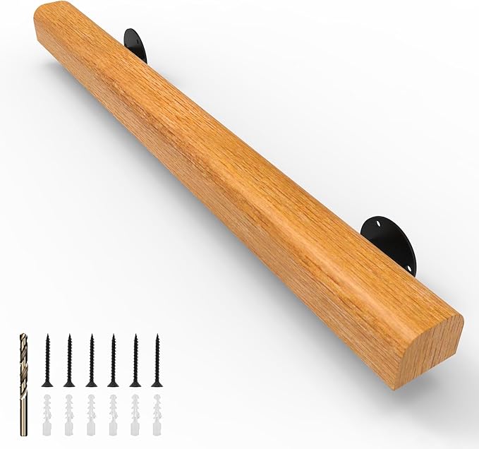 1FT Wood Stair Handrails Wall Mount, Hand Railings for Stairs Indoor Outdoor, Non-Slip Staircase Handrail for Corridor, Lofts, Patio, Kindergarten Guardrail (Size: 1ft)