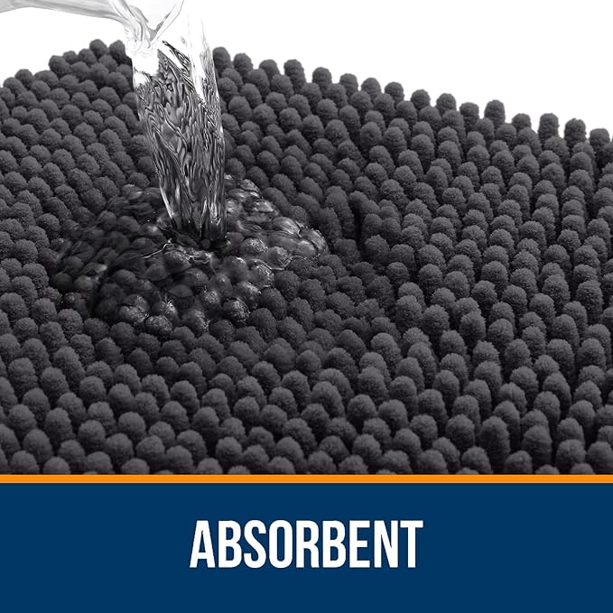 OLANLY Bathroom Rugs Sets 3 Piece, Soft Absorbent Chenille Bath Mats and U-Shaped Contour Toilet Rug, Quick Dry, Home Decor Accessories, Bath Mat Set for Bathroom (30"x20"+24"x16"+24"x20", Dark Grey)