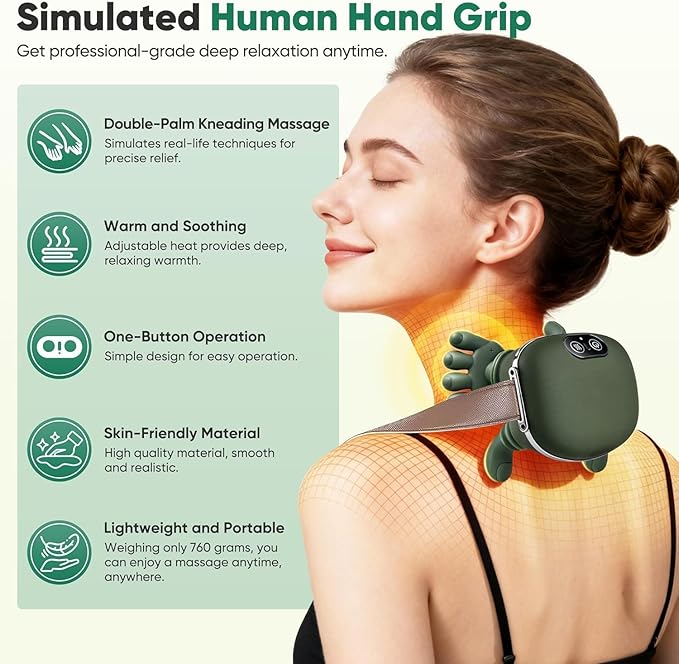 2025 Bionic Shoulder & Neck Massager with Heat - 4D Kneading Finger Massage, Wireless, Ergonomic Design for Muscle Pain Relief, Ideal for Home, Office & Travel