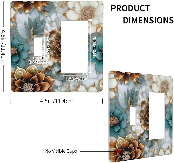 Vintage Marble Floral Gold/Green/White Metal Flowers 2 Gang Combination Light Switch Covers Decorative Toggle Rocker/Decora Wall Plate Electrical Receptacle Switchplate Dimmer Faceplate