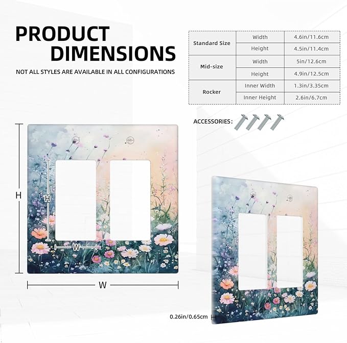 Decorative Outlet Covers Pink Floral Wildflower Green Plants 2 Gang Light Switch Cover Plate Double Rocker Wall Plate Gfci Switch Plate Covers for Bathroom Decor