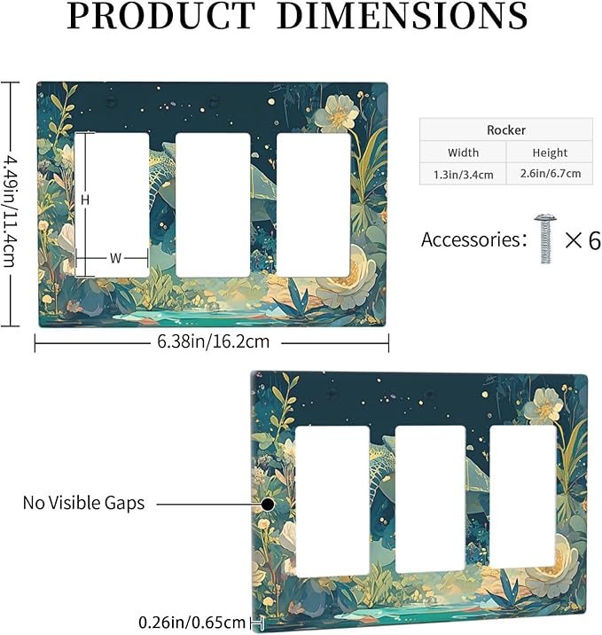 Light Switch Covers Fantasy Sea World Sea Turtle Floral Plant 3 Gang Rocker Electrical GFCI Decorative Triple Outlet Wall Plate Cover Switchplate for Kids Room Nursery Decor