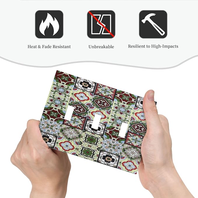 Decorative Switch Plates Talavera Tile Decal 3 Gang Wall Plate Triple Toggle Light Switch Cover Faceplate Electrical Wall Panels for Bedroom Bathroom Decor