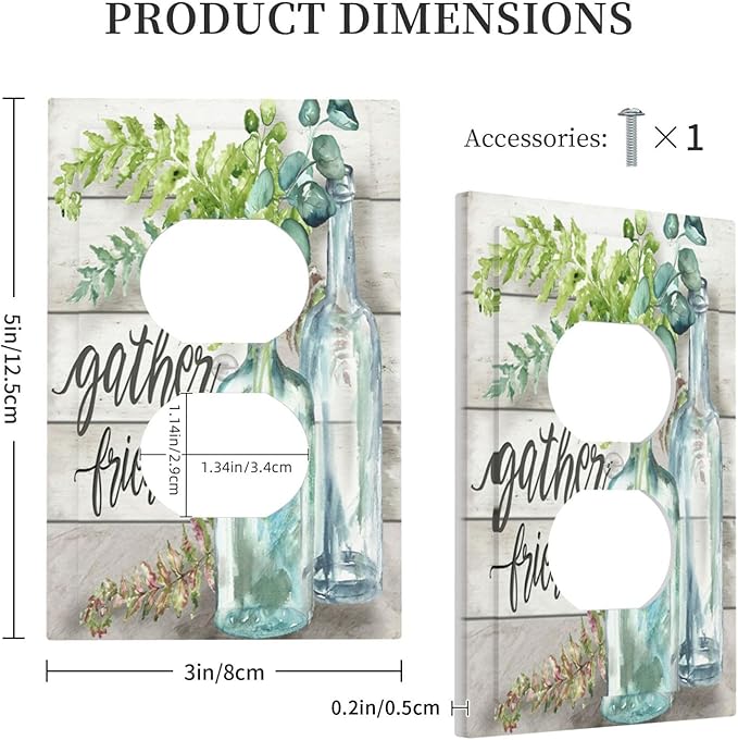 Outlet Covers Watercolor Modern Flower 1 Gang Duplex Light Switch Cover Plate Floral Plant Wood Decorative Wall Plates Electrical Switchplate Receptacle Cover for Farmhouse Bathroom Decor