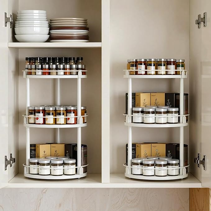Spice Rack, Set of 2 Lazy Susan Organizer, 3-Tier Turntable Organizer For Cabinet, Compact and Versatile, for Kitchen Countertop, White SR23L2WW