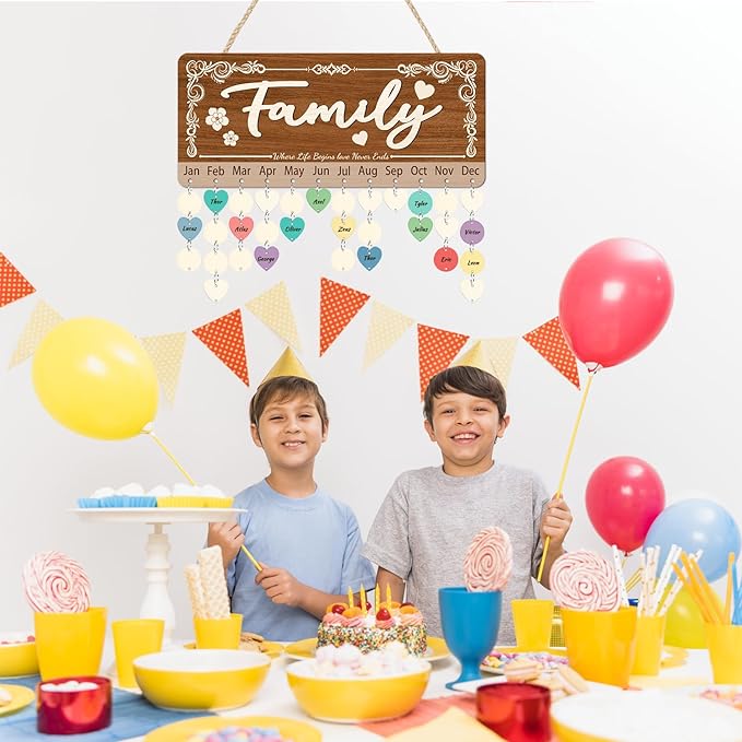 KAlRNE 3D Family Birthday Reminder Board,DIY Birthday Plaques,Rustic Hanging Wooden Calendar,Anniversary Reminder with 100 Wood Tags,Best Christmas for Family Grandmother