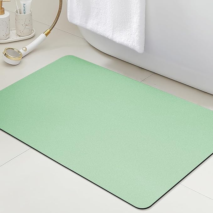 Ultra Thin Bath Mat, Upgrade Backing Non Slip Thin Bath Mats Fit Under Door, Quick Dry Ultra Absorbent Bathroom Rugs, Machine Washable Bath Rugs for Bathroom, Bathtub, Sage Green/Solid/24"x17"